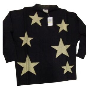 Sioni Black Sweater Gold Star Print‎ Pullover Top Size Medium NWT